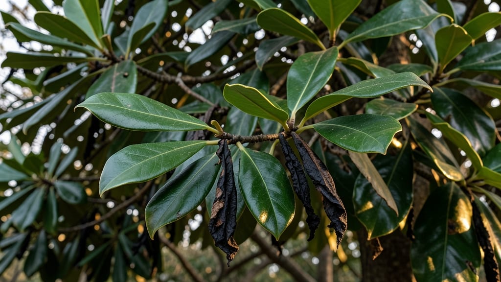 Blackened Leaf Tips on Evergreen Magnolias