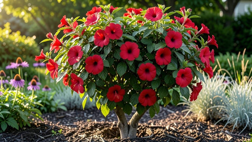 Red Tree Rose of Sharon: Year-Round Privacy Screen With Bold Blooms