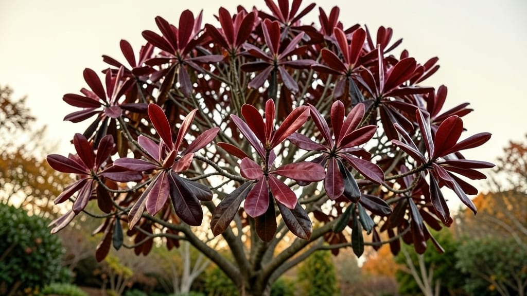 Crimson Purple Fall Foliage on Southern Magnolias