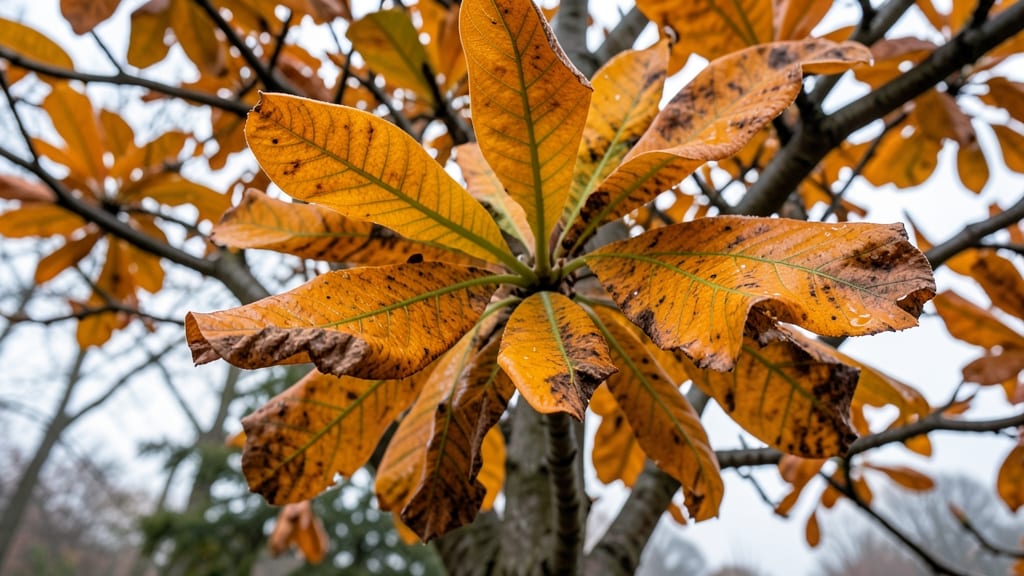 Bright Orange Fall Leaves on Cucumbertree Magnolias