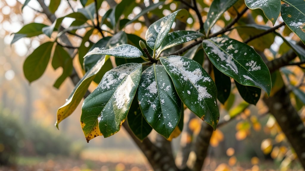 Premature Leaf Drop with White Fungal Spots