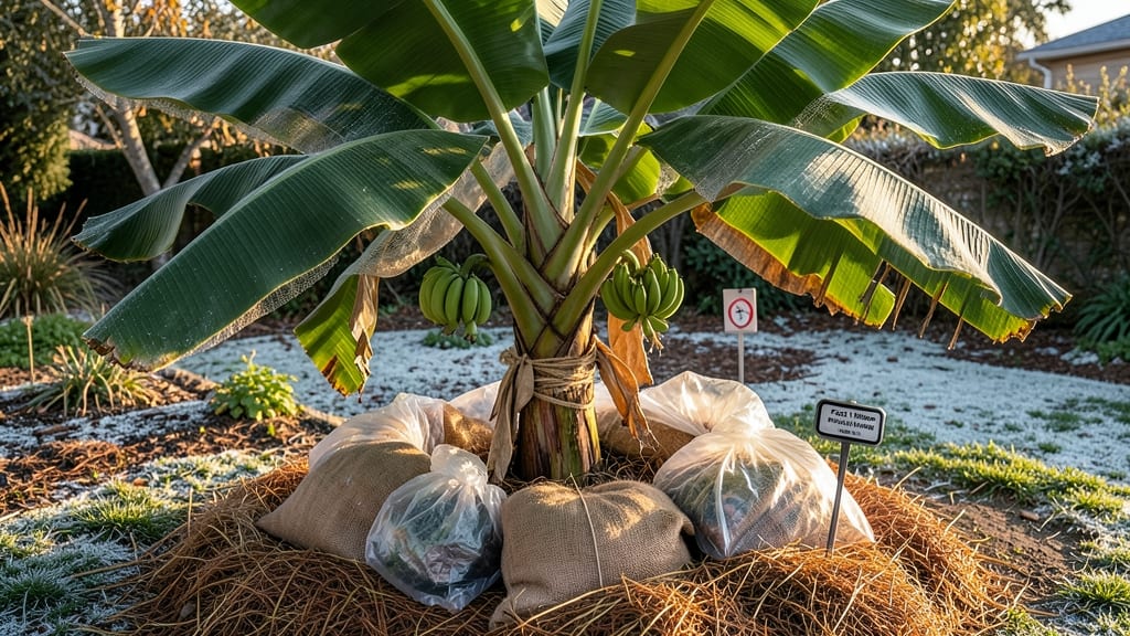 Banana Tree Winter Protection: Layered Mulch Shield Against Freeze Damage